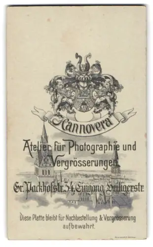 Fotografie Atelier Hannovera, Hannover, Gr. Packhofstrasse 34, Wappen und Stadtansicht