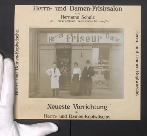 Fotografie Ansicht Berlin-Friedrichsfelde, Herren- und Damen-Frisirsalon von Hermann Schulz, Luisenstrasse 5a