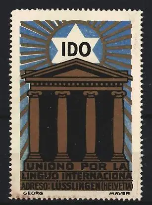 Reklamemarke Lüsslingen, Ido, Uniono por la Linguo Internaciona, Tempel und Stern