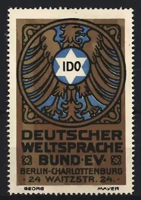 Reklamemarke Berlin-Charlottenburg, Deutscher Weltsprache Bund e.V., Adler und IDO-Symbol