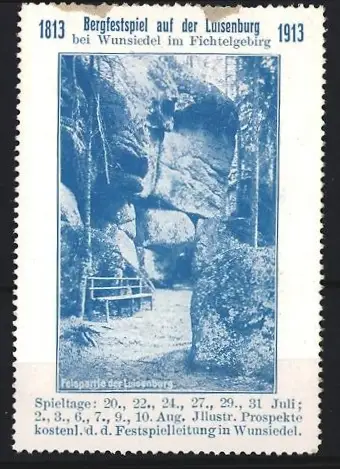 Reklamemarke Wunsiedel, Bergfestspiel auf der Luisenburg 1913, Felsformationen