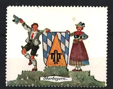Reklamemarke Oberbayern, Traditionelle Tracht, Bayerisches Wappen