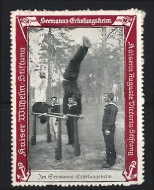 Reklamemarke Kaiser Wilhelm-Stiftung, Seemanns-Erholungsheim, Turnübung an Barren