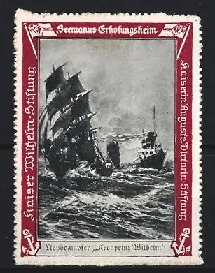 Reklamemarke Kaiser Wilhelm-Stiftung, Seemanns-Erholungsheim, Lloyd-Dampfer Kronprinz Wilhelm