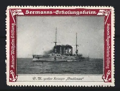 Reklamemarke Seemanns-Erholungsheim, S.M. grosser Kreuzer Gneisenau, Kriegsschiff