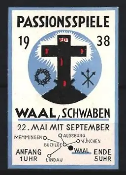 Reklamemarke Waal, Passionsspiele 1938, Kreuz und Dornenkrone