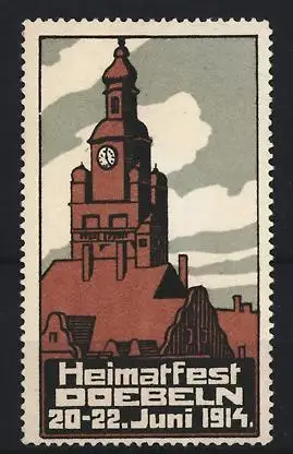 Reklamemarke Döbeln, Heimatfest 20-22. Juni 1914, Kirchturmansicht