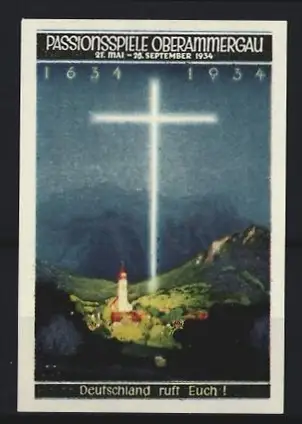 Reklamemarke Oberammergau, Passionsspiele 1934, leuchtendes Kreuz