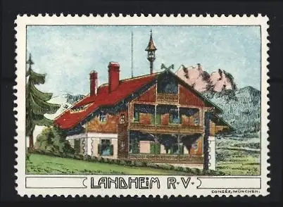 Reklamemarke München, Landheim R.V., Berghütte