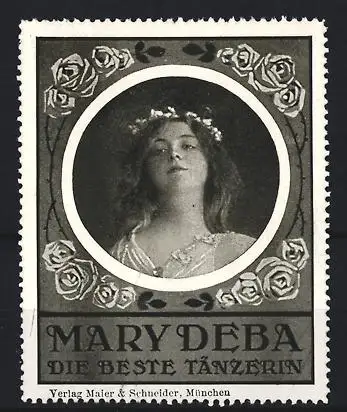 Reklamemarke Mary Deba, Tänzerin mit Rosenornamenten