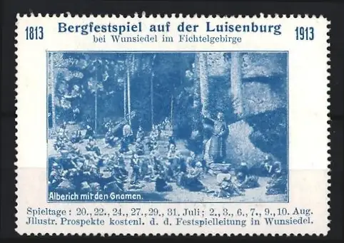 Reklamemarke Wunsiedel, Bergfestspiel auf der Luisenburg 1913, Alberich mit den Gnomen