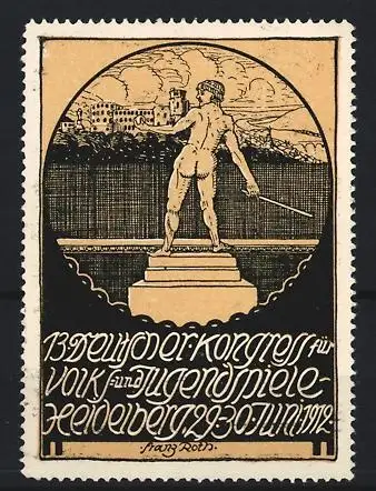 Künstler-Reklamemarke Franz Roth, Heidelberg, 13. Deutscher Kongress für Volk- und Jugendspiele 1928