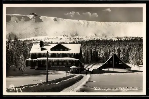 AK Schlingelbaude, Wintermorgen an der Baude