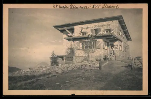 AK Berghaus Reichsbahn /Hahnenkamm, Ansicht mit Bergspitze