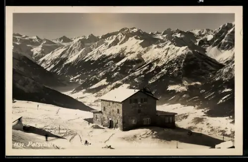 AK Patscherkofel-Schutzhaus, Ansicht mit Bergpanorama aus der Vogelschau
