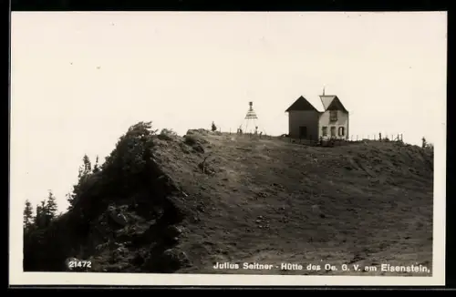 AK Julius Seitner-Hütte am Eisenstein, Panorama mit Abhang