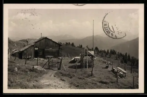 AK Anna-Schutzhaus am Ederplan, Ansicht mit Bergpanorama aus der Vogelschau