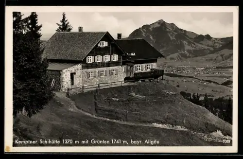 AK Kemptner Skihütte /Allgäu, Ansicht mit Grünten