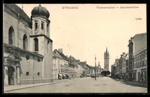 AK Straubing, Theresienplatz mit Jesuitenkirche