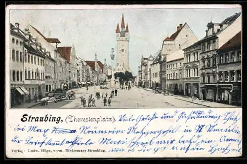 AK Straubing, Ansicht vom Theresienplatz