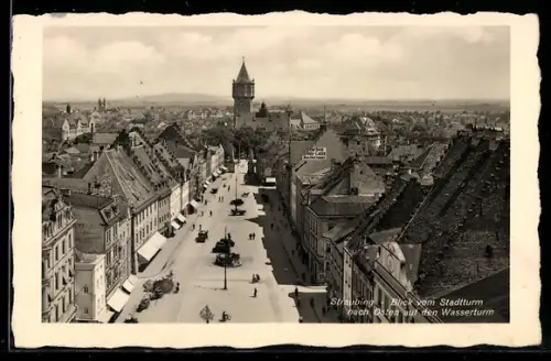 AK Straubing, Blick vom Stadtturm nach Osten auf den Wasserturm