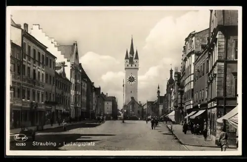 AK Straubing, Ludwigsplatz mit Stadtturm