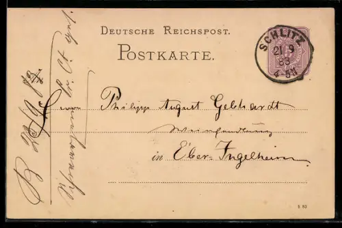 AK Schlitz, Korrespondenzkarte Philipp August Gebhardt