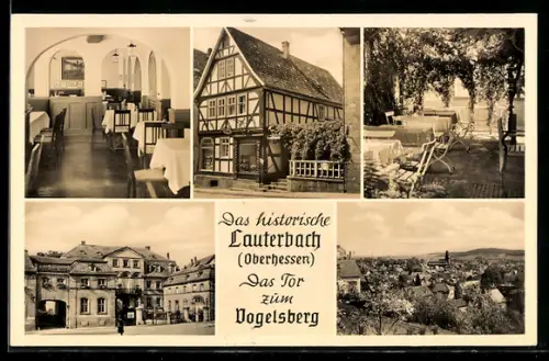 AK Lauterbach /Oberhessen, Café Stöhr, Inh. Gerh. Rippel, Innenansicht, Blick in den Garten, Ortsansicht