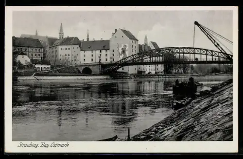 AK Straubing, Brücke über die Donau und Altstadt