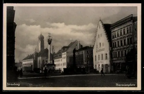AK Straubing, Theresienplatz mit Stadttheater