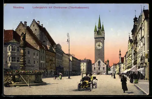 AK Straubing, Ludwigsplatz mit Chorbrunnen