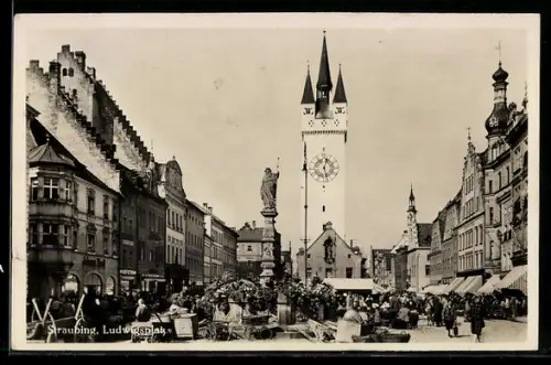 AK Straubing, Ansicht vom Ludwigsplatz