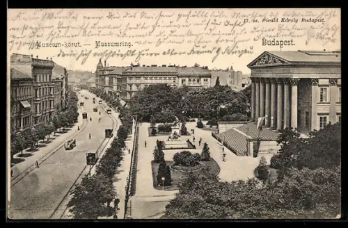 AK Budapest, Museumring, Strassenbahn