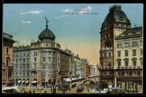 AK Budapest, Strassenbahn auf der Rákóczistrasse