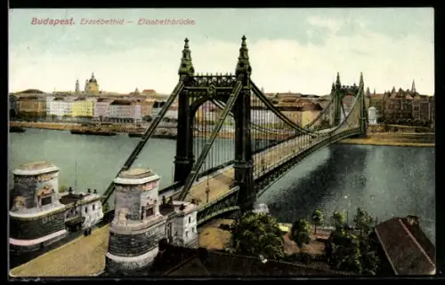 AK Budapest, Totalansicht der Elisabethbrücke