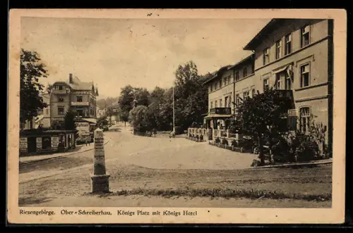 AK Ober-Schreiberhau /Riesengebirge, Königs-Platz mit Königs-Hotel