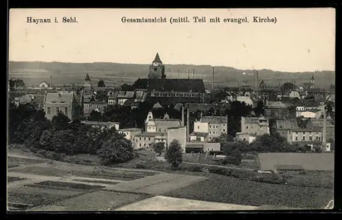 AK Haynau i. Schl., Gesamtansicht mit evangelischer Kirche