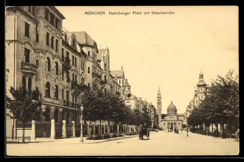 AK München, Habsburger Platz mit Ursulakirche