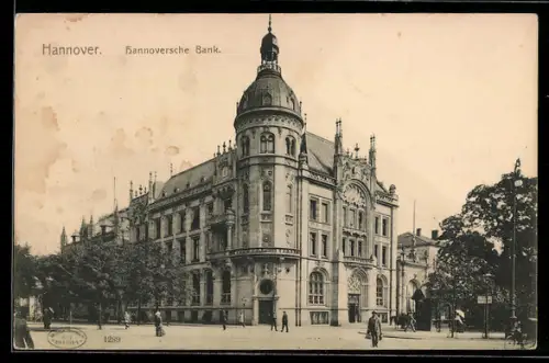 AK Hannover, Hannoversche Bank mit Strassenpartie