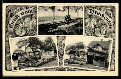 AK Königswinter a. Rh., Cafe-Restaurant Zur Jägersruh, Halber Weg zum Drachenfels, Terrasse, Eingang