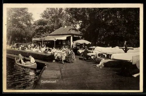 AK Hamburg-St.Georg, Gurlittinsel an der Alster, Bootsteg mit Insel-Cafe