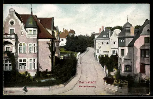 AK Darmstadt, Alexandraweg-Strasse mit Villen