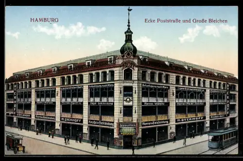 AK Hamburg-Neustadt, Poststrasse Ecke Grosse Bleichen mit Strassenbahn