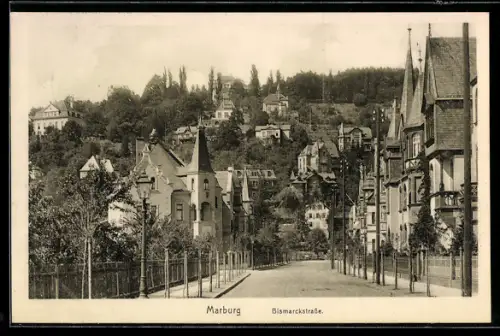 AK Marburg, Partie in der Bismarckstrasse mit Villen