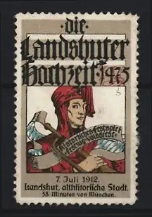 Reklamemarke Landshut, Die Landshuter Hochzeit 1475, Historisches Festspiel, 7. Juli 1912