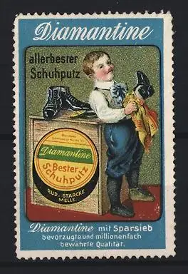 Reklamemarke Melle, Rud. Starcke, Diamantine Schuhputz, Knabe arbeitet als Schuhputzer