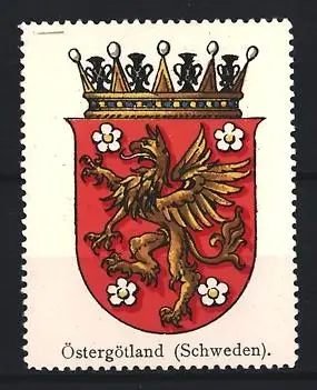 Reklamemarke Östergötland, Schweden, Wappen mit Greif und Krone