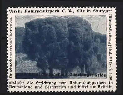 Reklamemarke Stuttgart, Verein Naturschutzpark e.V., Lüneburger Heide