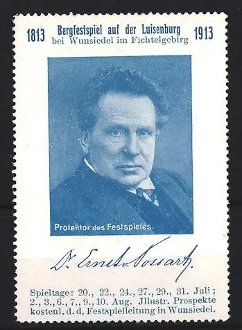 Reklamemarke Wunsiedel, Bergfestspiel 1913, Protektor des Festspiels