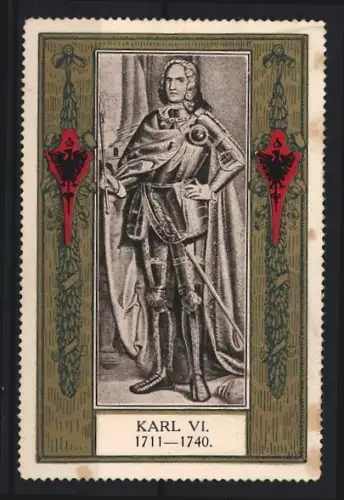 Reklamemarke Karl VI., 1711-1740, römisch-deutscher Kaiser und Erzherzog von Österreich, Kaiser in Rüstung
